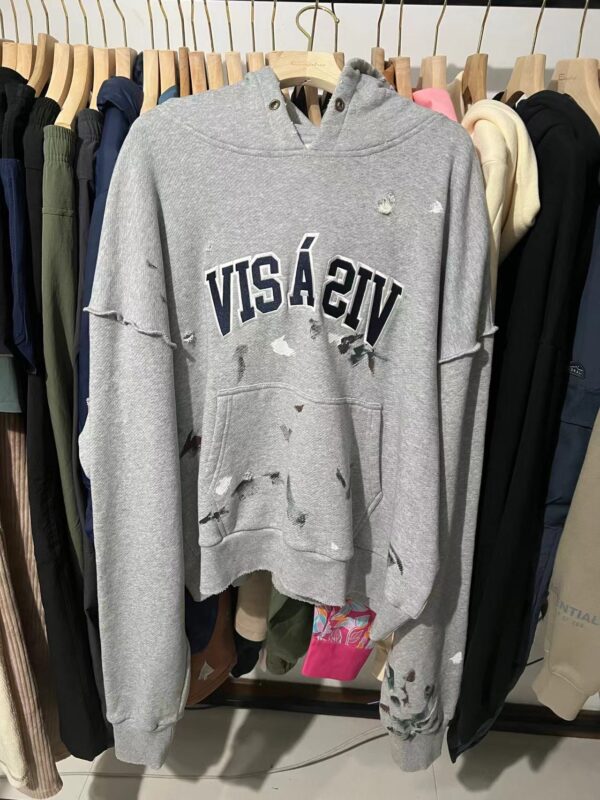 Men’s pullover fashion Vintage Spray printing  Hole pattern France Terry Hoodie - Image 10