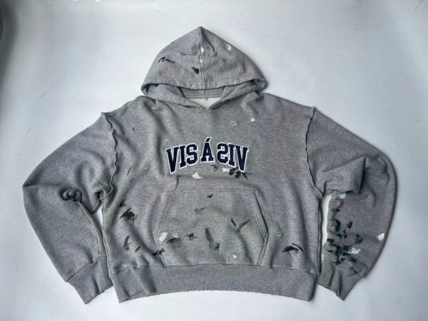 Men’s pullover fashion Vintage Spray printing  Hole pattern France Terry Hoodie - Image 8