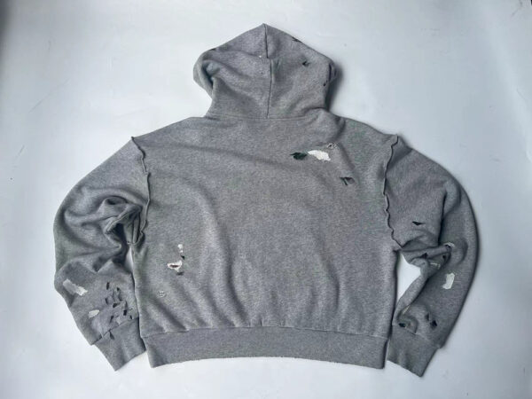 Men’s pullover fashion Vintage Spray printing  Hole pattern France Terry Hoodie - Image 9