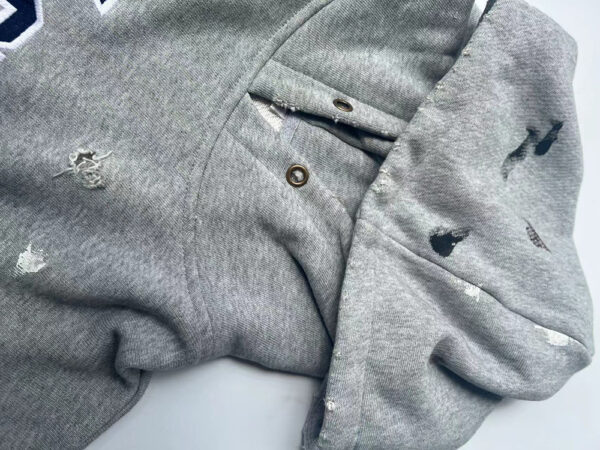 Men’s pullover fashion Vintage Spray printing  Hole pattern France Terry Hoodie - Image 5