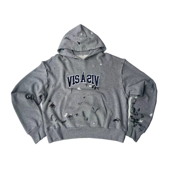 Men’s pullover fashion Vintage Spray printing  Hole pattern France Terry Hoodie