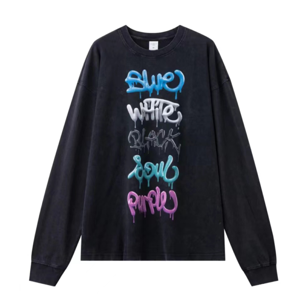 Wholesale Vintage washing Spray printing long sleeve T-shirt